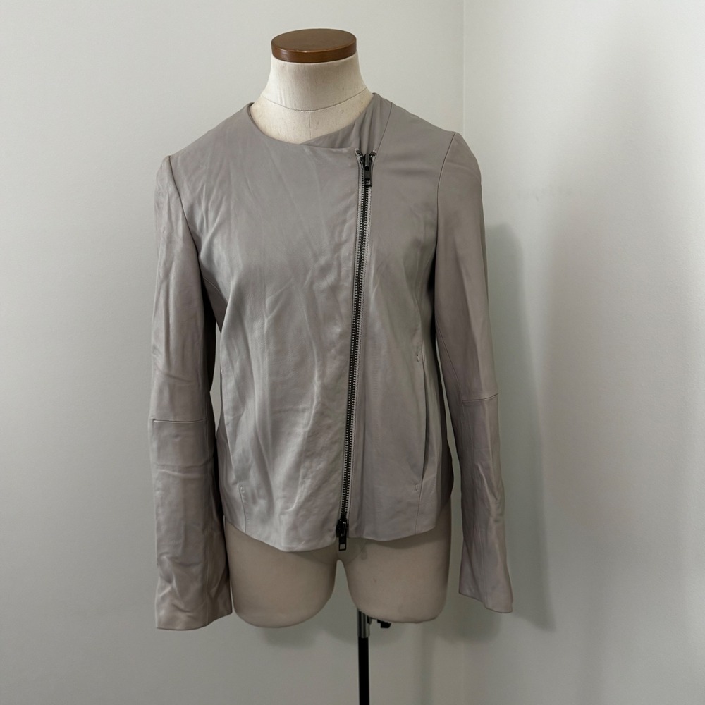 Vince Medium 100% Lamb Leather w/ Asymmetrical Zipper Light Gray Classic